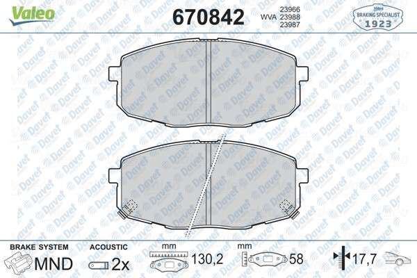VALEO 670842 On Fren Balatasi  Hyundai I30 1.4/1.6/2.0/1.6d/2.0d 07>13/Ix20 1.4/1.6/1.4d/1.6d 10>/Kia Cerato Ii/Carens Ii 1.6.1.8.2.0 02>06/Cee`D 1.4/1.6/2.0/1.6d/2.0d 06>12